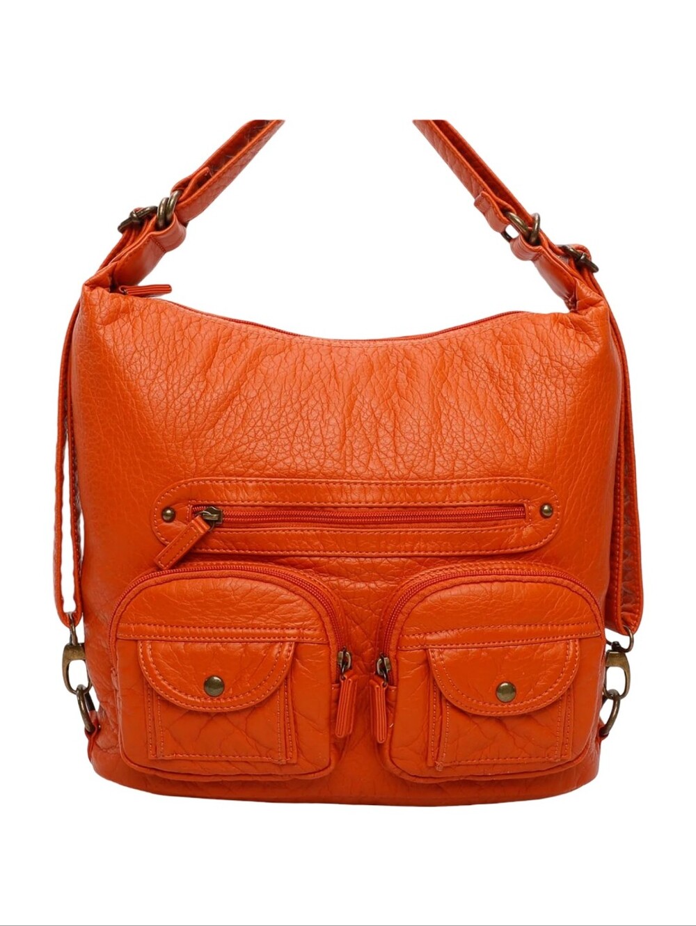 NWOT Ampere Creations Women's Classic Vegan Leather Convertible Bag - orange